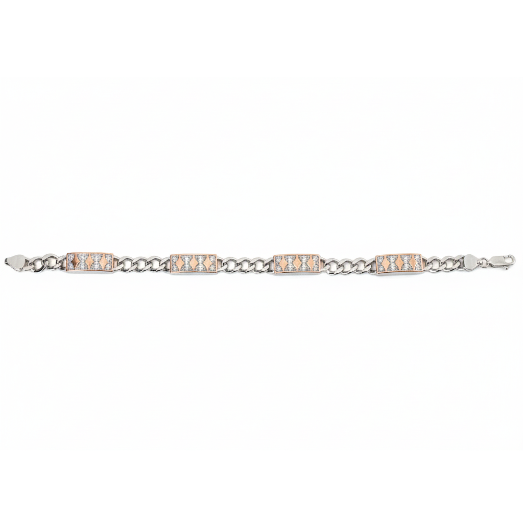 Silver Designer dual tone rose gold chain bracelet for men