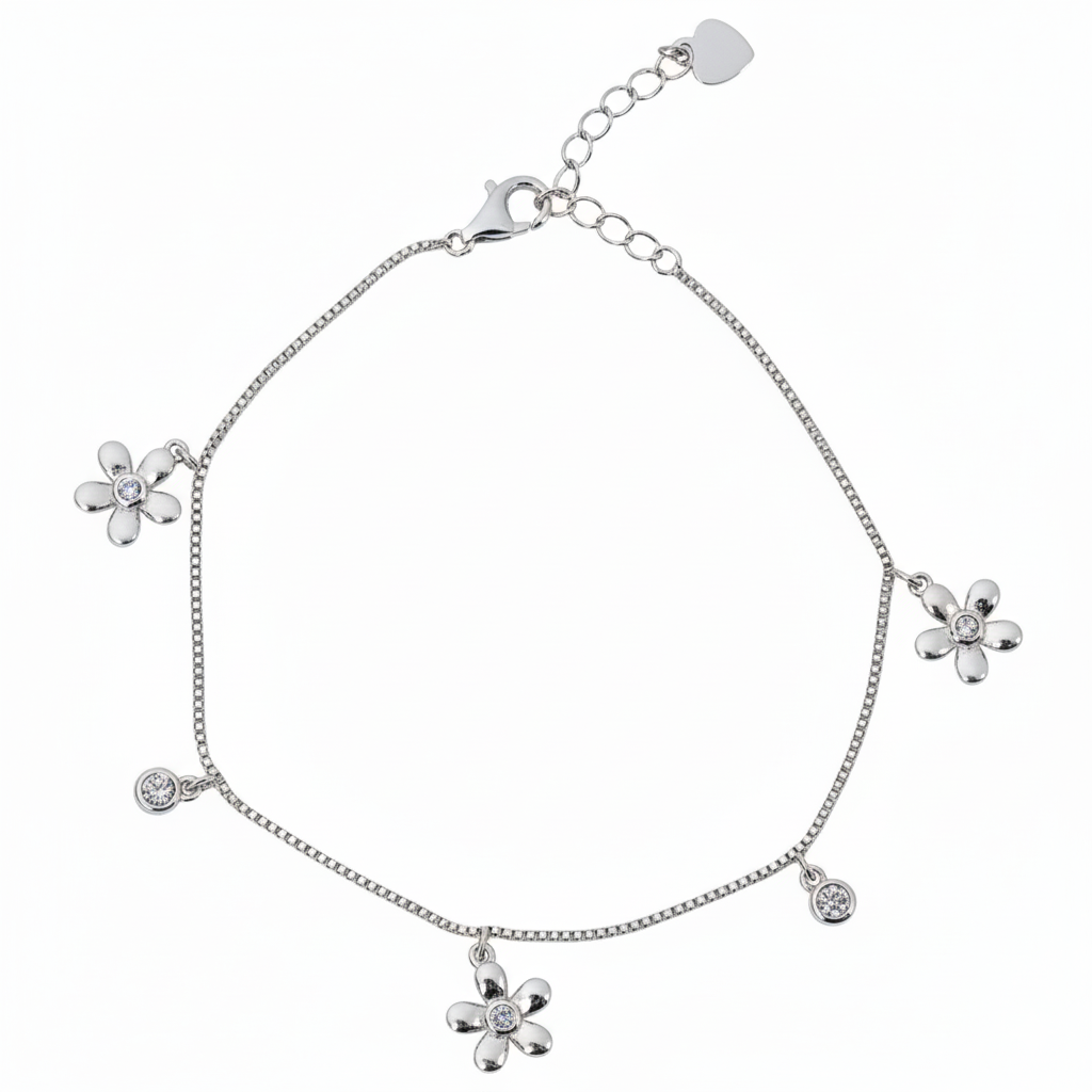 Silver Cute Dangler flower Chain Bracelet for her