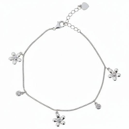 Silver Cute Dangler flower Chain Bracelet for her