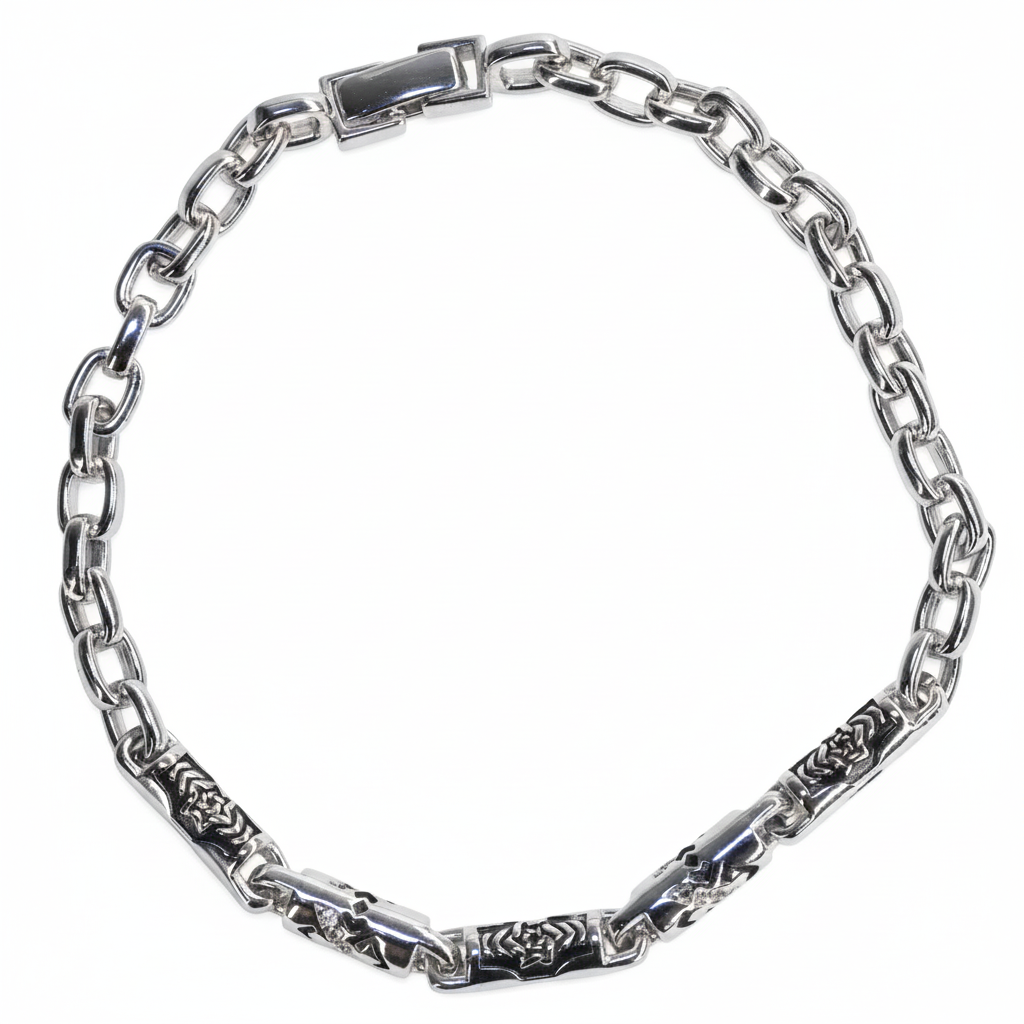 Silver Intricate Motif Bracelet for Him