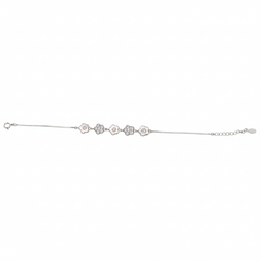 Silver Cute Flower Design Chain Bracelet With MOP & CZ Diamonds