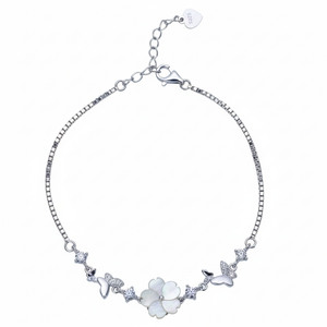 Silver Mother-of-Pearl Blossom & Butterfly Bracelet