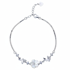 Silver Mother-of-Pearl Blossom & Butterfly Bracelet