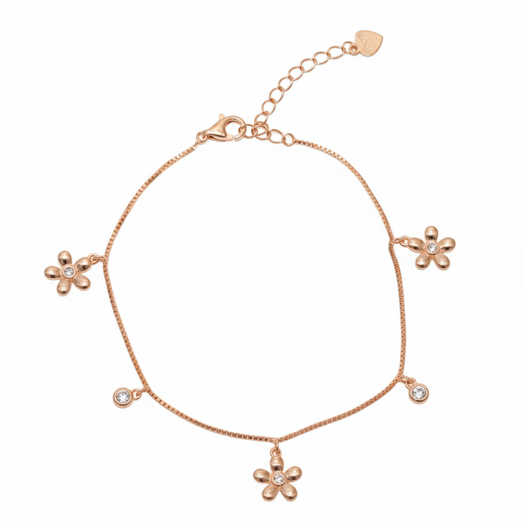 Rose gold Delicate Flower Charm Bracelet For her