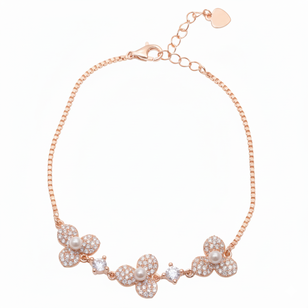 Silver Rose gold stylish Pearl Floral Chain Bracelet for her