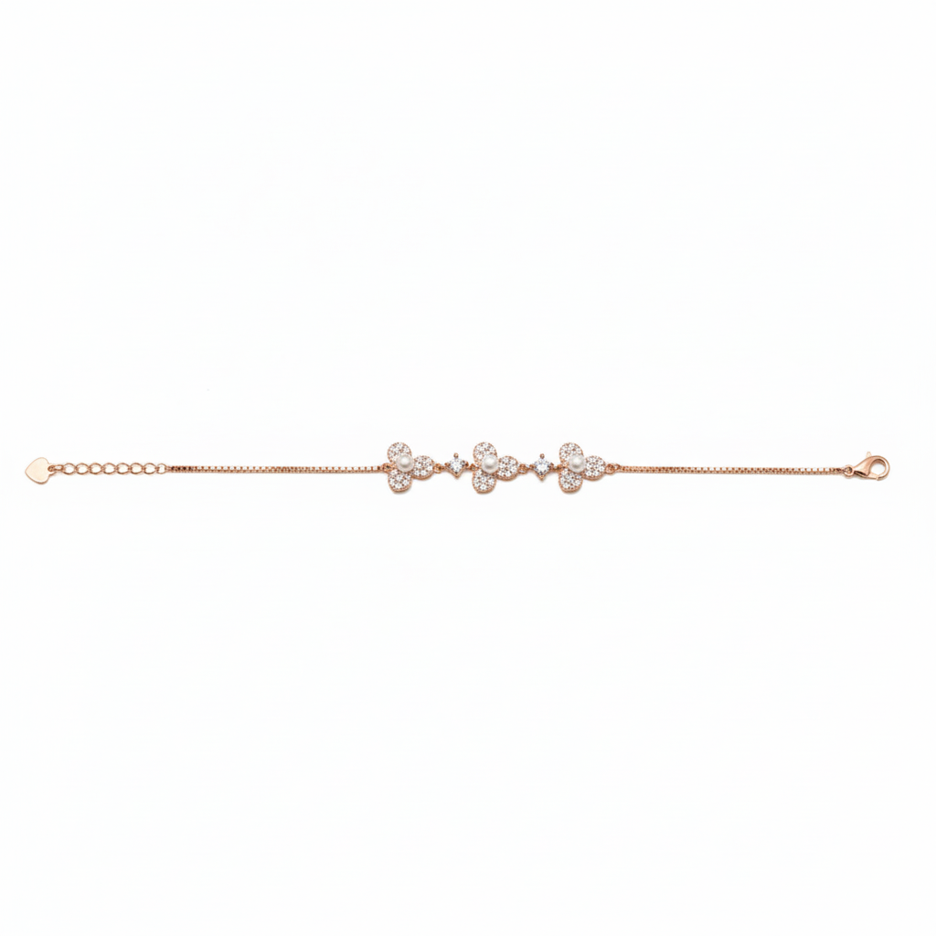 Silver Rose gold stylish Pearl Floral Chain Bracelet for her