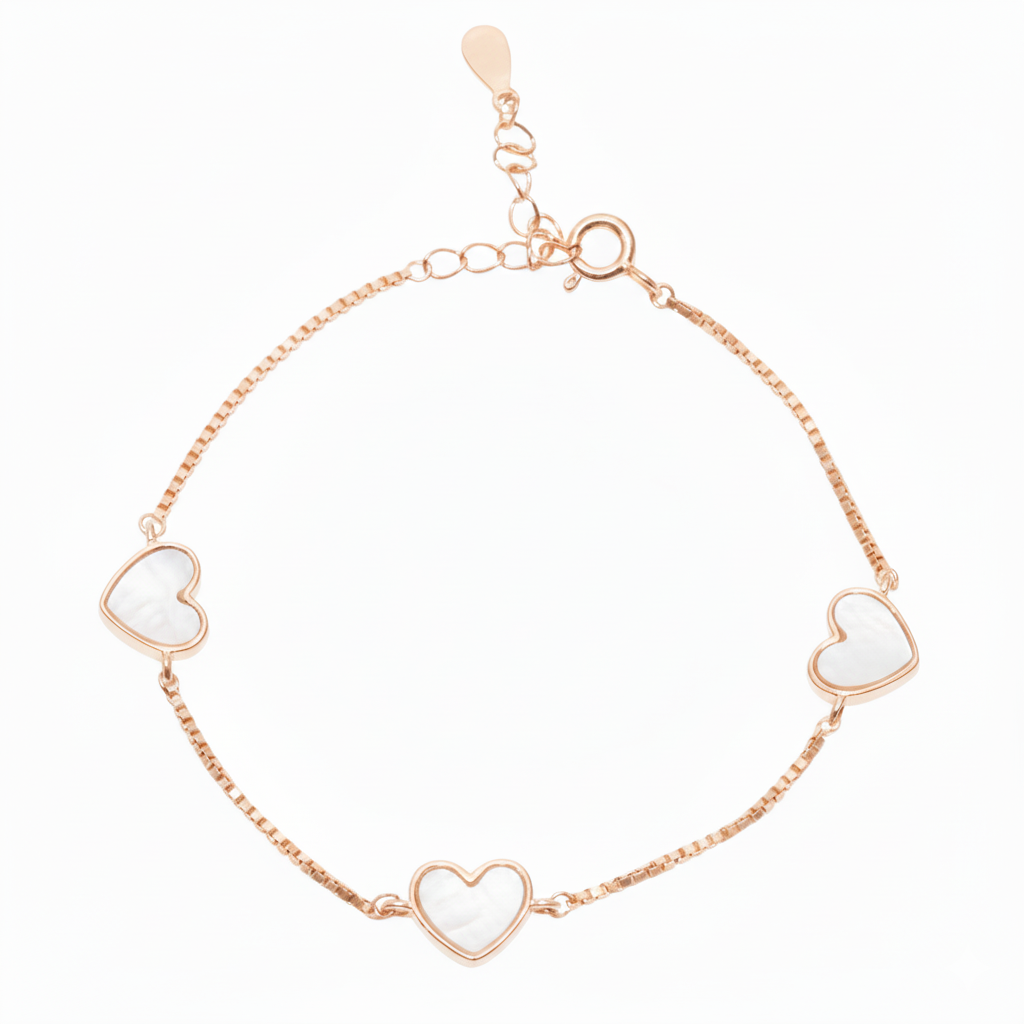 Rose gold Premium Mother of Pearl Heart Chain bracelet for her
