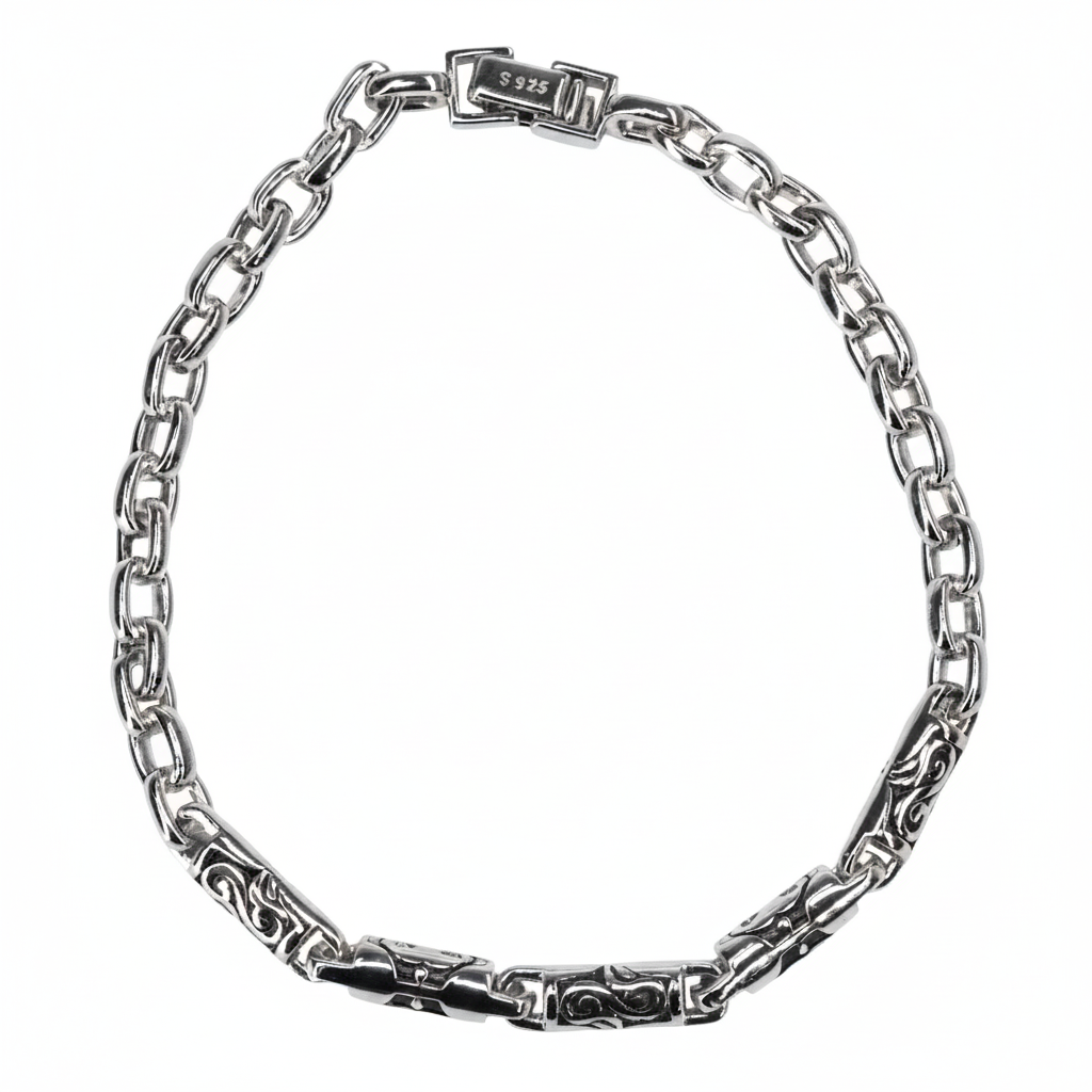 Silver classic carved Men's bracelet for him
