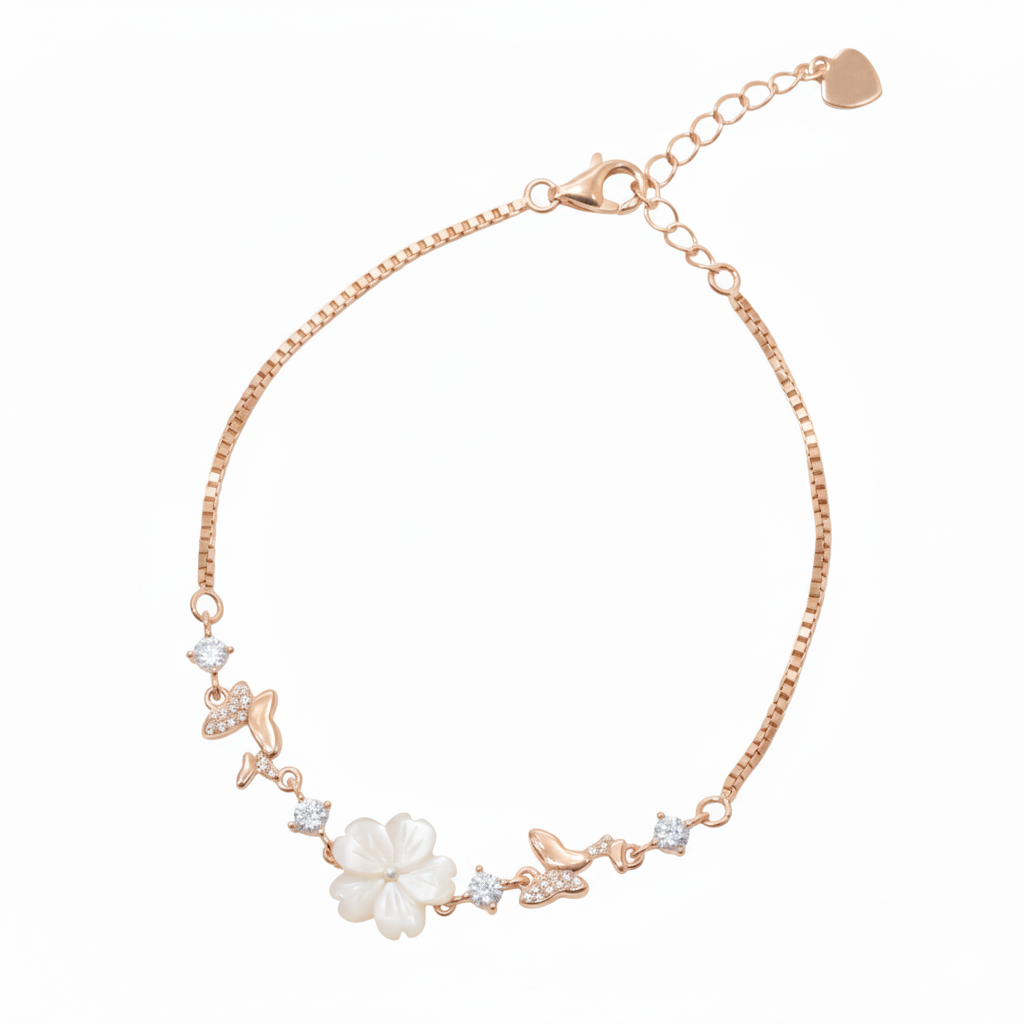Rose gold Mother of Pearl Butterfly chain bracelet