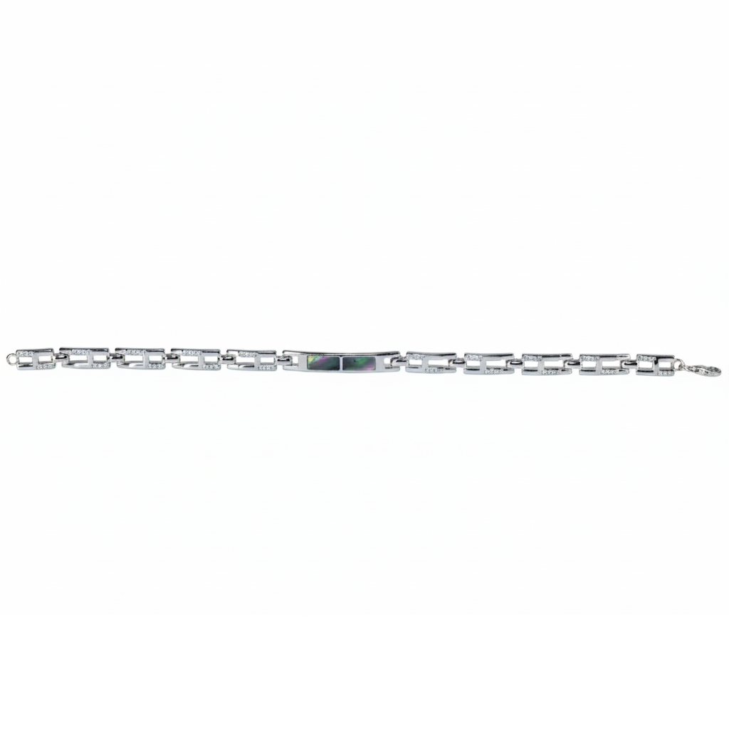 Silver Iris Blossom Inlay Link Bracelet for Him