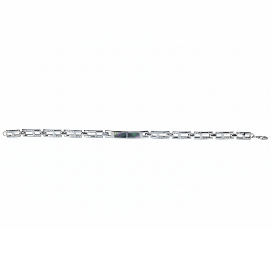 Silver Iris Blossom Inlay Link Bracelet for Him