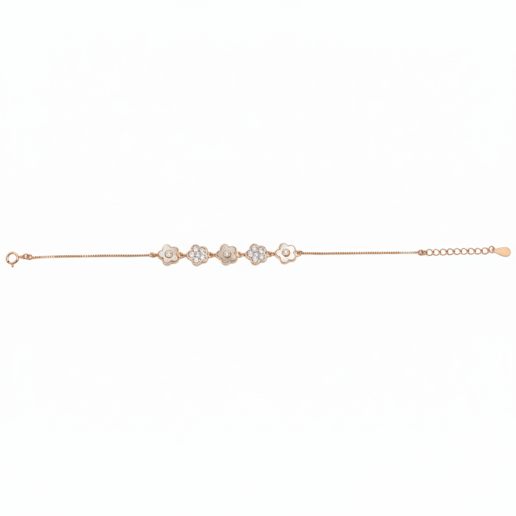 Rose gold Cute Flower Design Chain Bracelet With MOP & CZ Diamonds