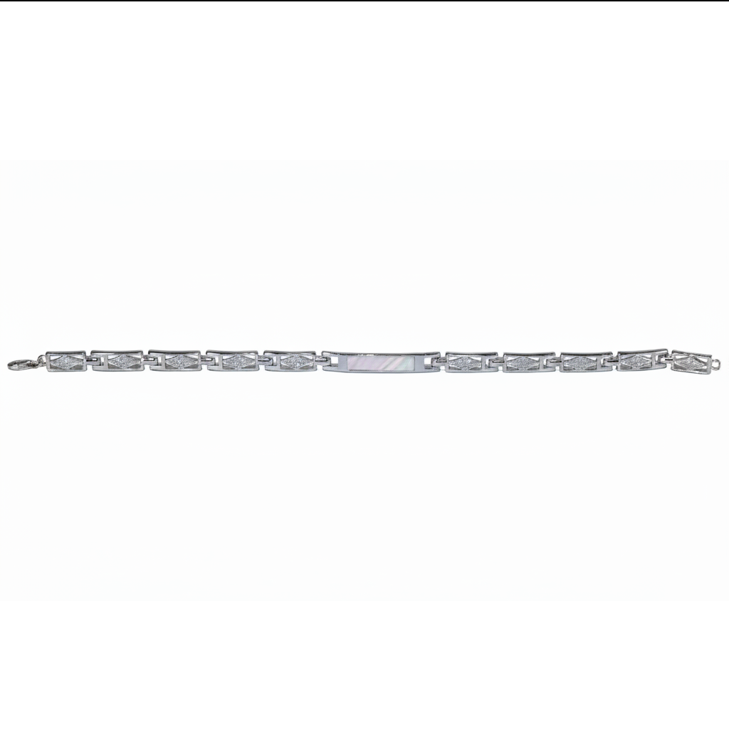 Silver Mother Of Pearl Geometric Bracelet for Him
