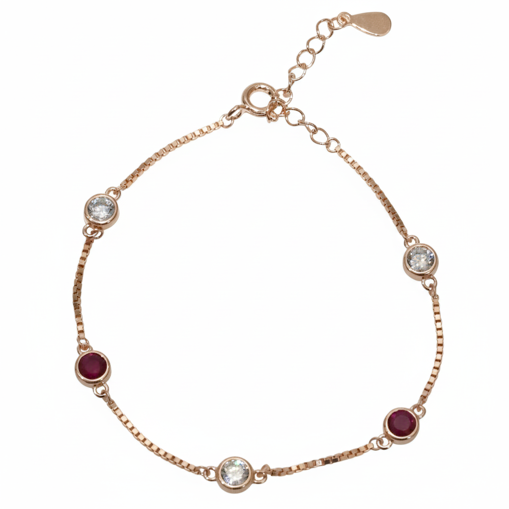 Rose gold Ruby and CZ Chain Bracelet for her