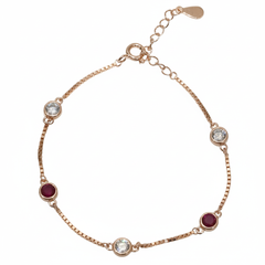 Rose gold Ruby and CZ Chain Bracelet for her