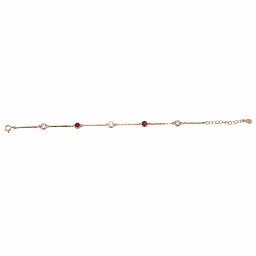 Rose gold Ruby and CZ Chain Bracelet for her