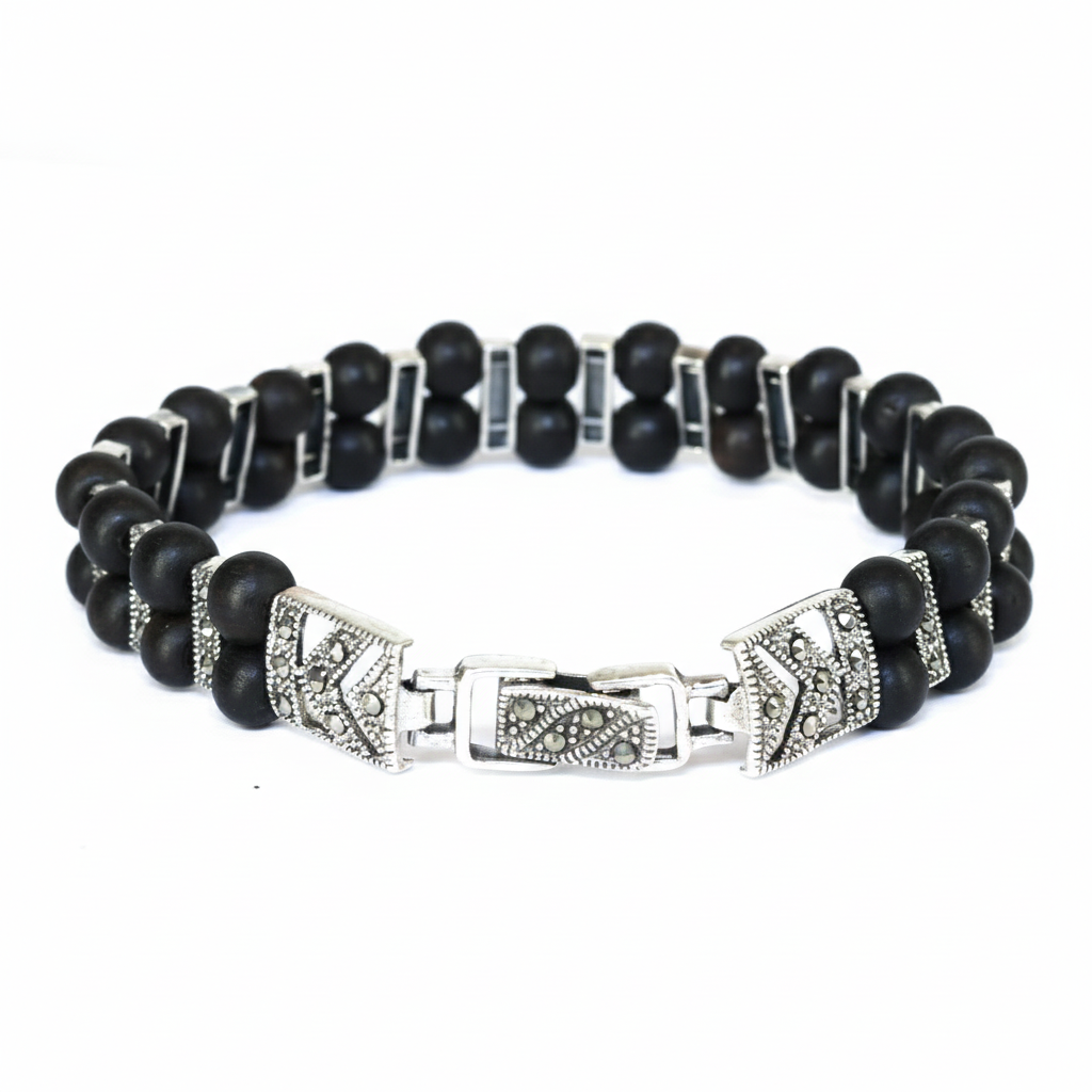 Silver Sacred Harmony Tulsi Men's Hand Bracelet