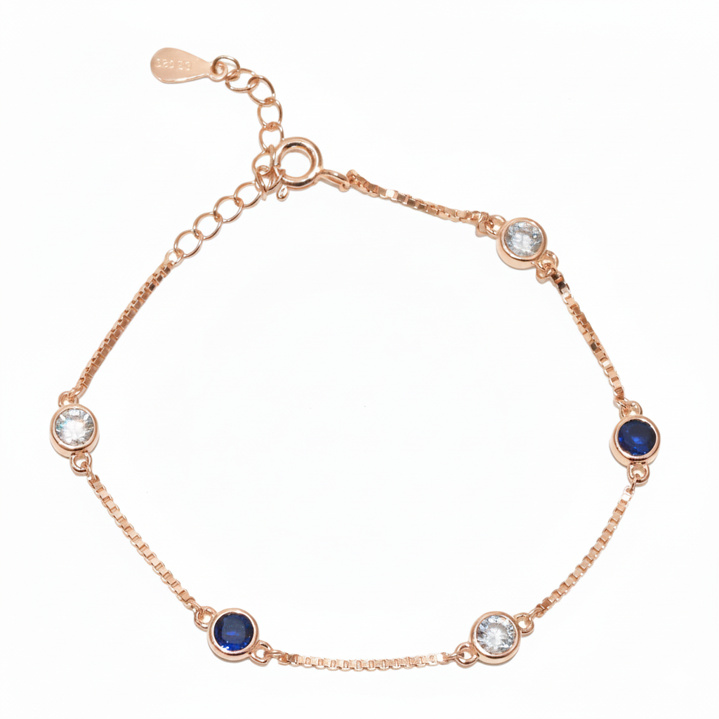 Rose gold Blue Sapphire and CZ Chain Bracelet for her