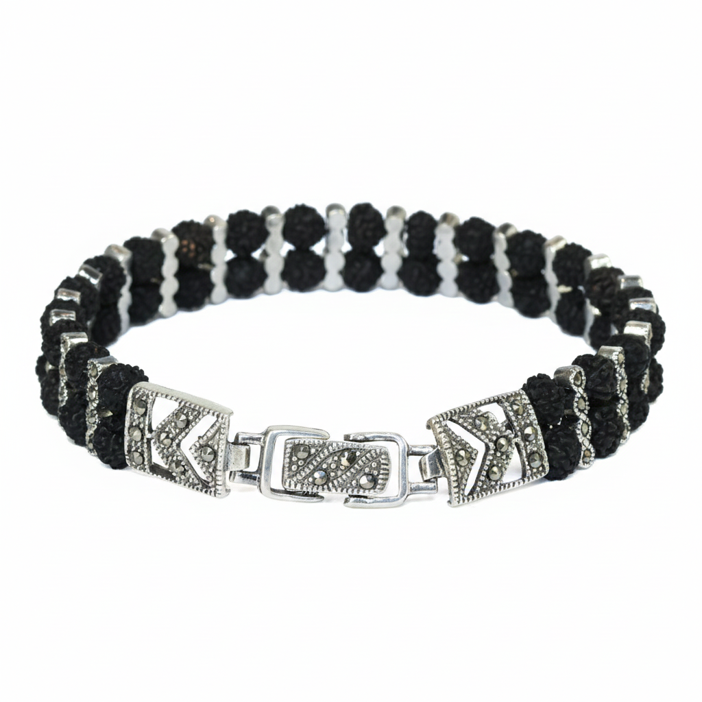 Silver Divine Rudraksha Double Row Bracelet for Him