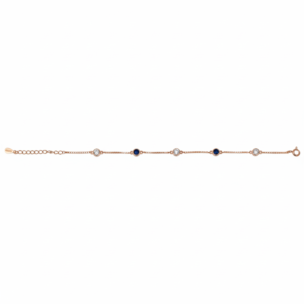 Rose gold Blue Sapphire and CZ Chain Bracelet for her