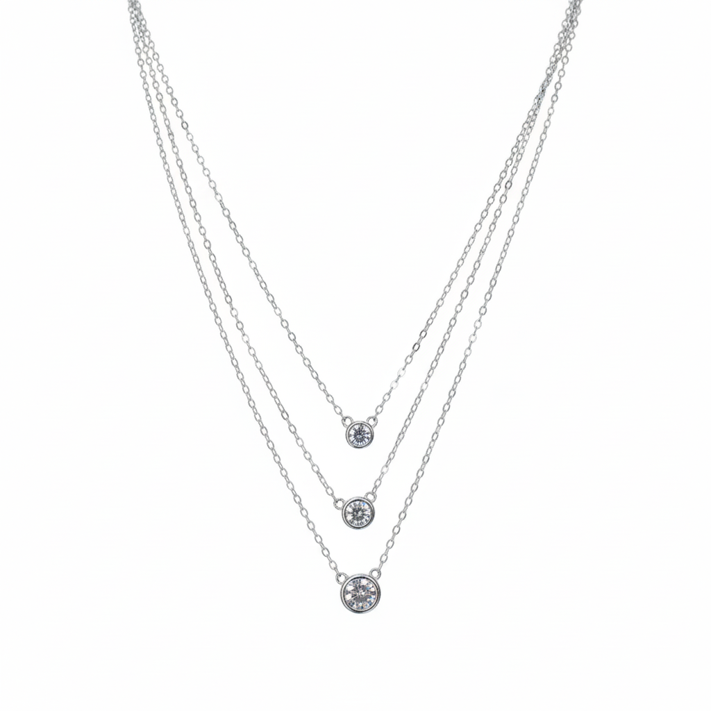 Silver Classic Versatile Tripple Layer Necklace