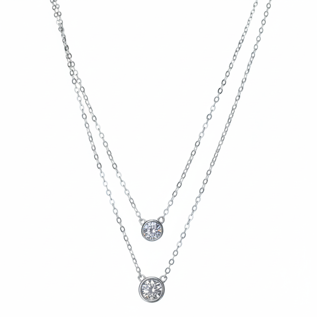 Silver Minimalist Two-Layer Solitaire Necklace