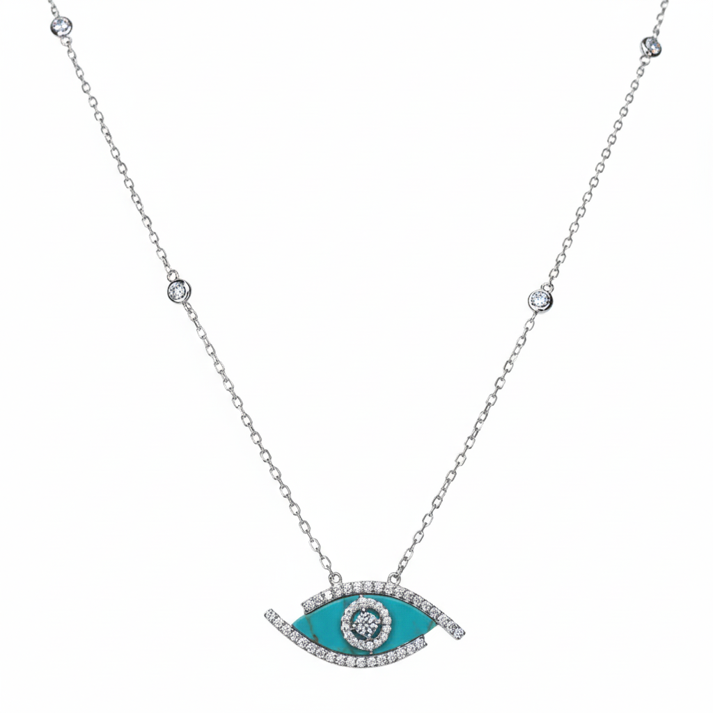 Silver Elegant Evil Eye Blue Pendant Necklace