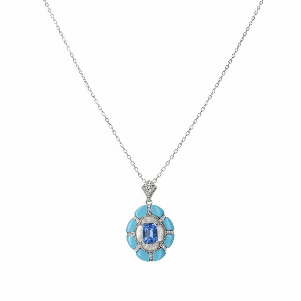 Silver Santorini sunset Turquoise Blue Luminous Pendant