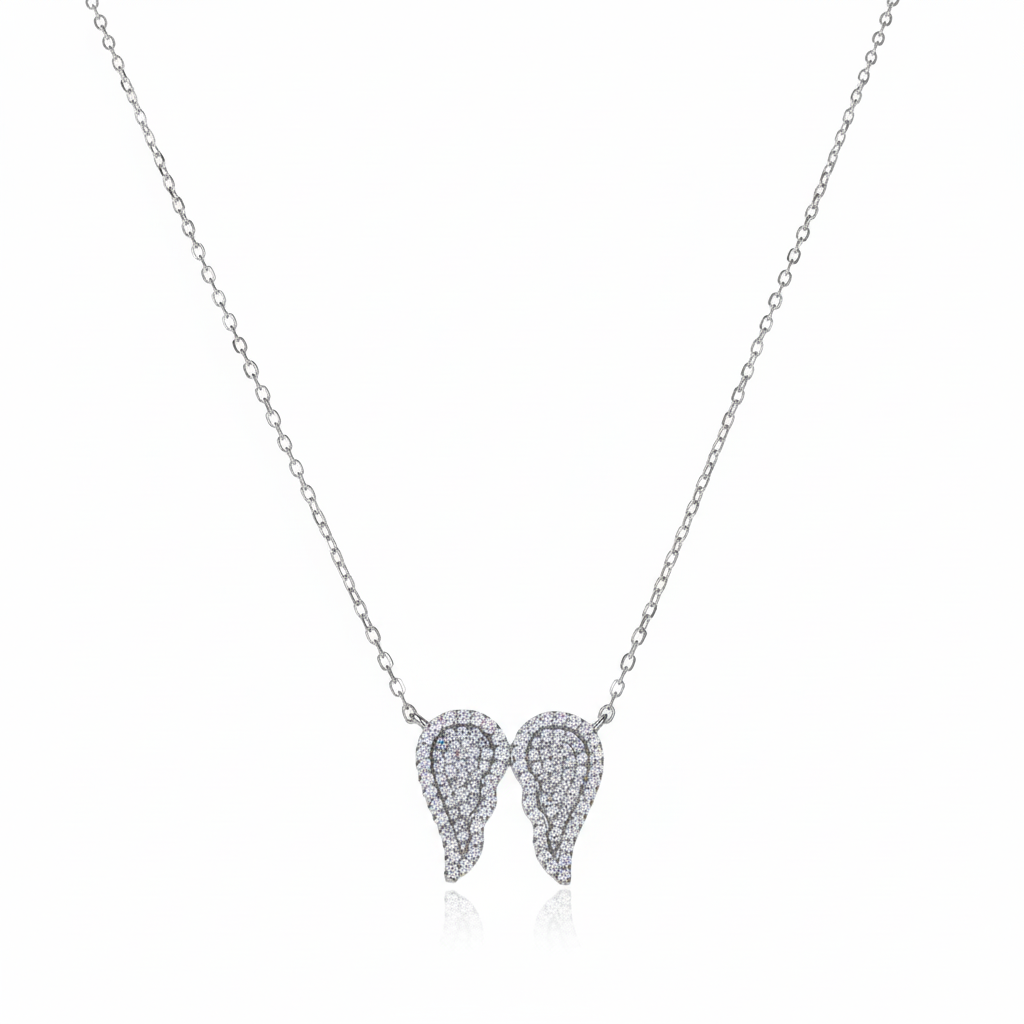 Silver Sparkling guardian angel wings chain pendant for her