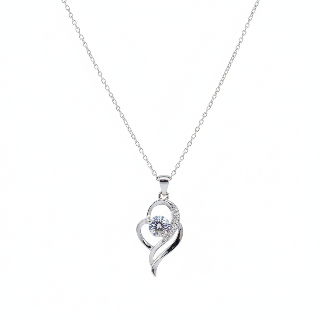 Silver Swirling heart Pendant necklace for her