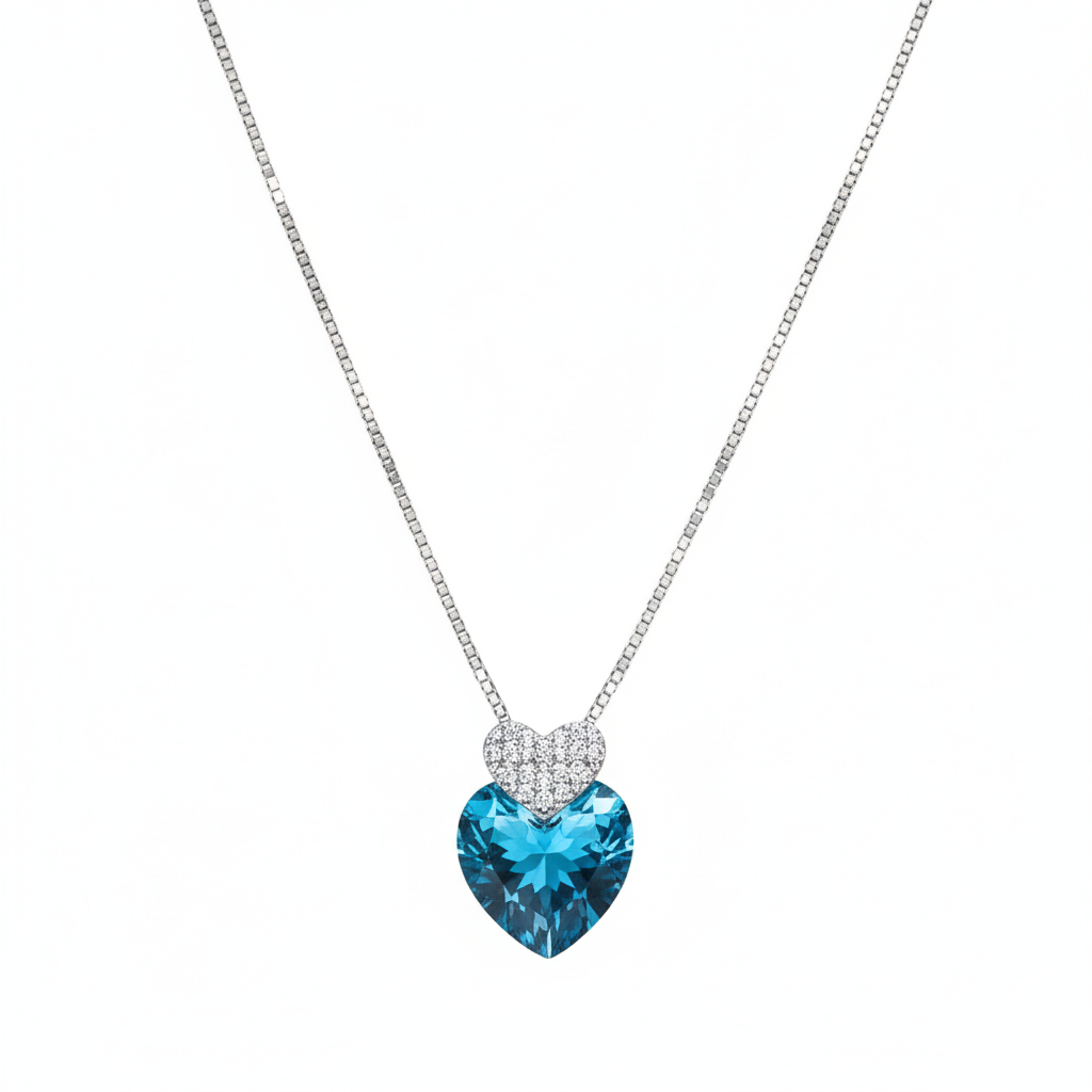 Silver Deep Blue Double Heart Pendant