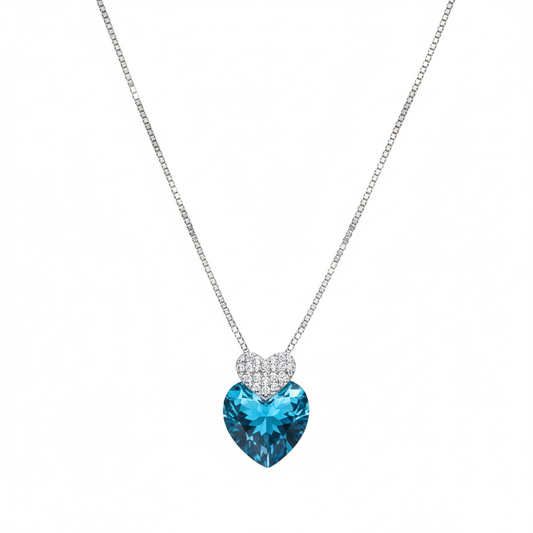 Silver Deep Blue Double Heart Pendant