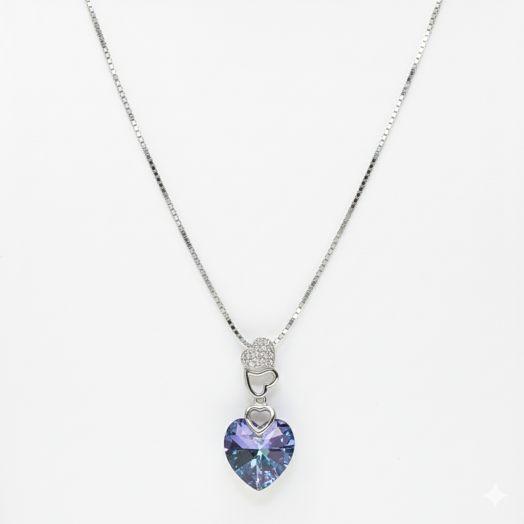 Silver Intertwined Hearts Mystic Crystal Necklace
