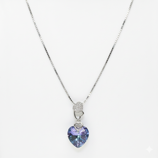 Silver Intertwined Hearts Mystic Crystal Necklace