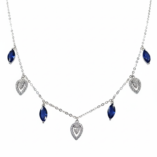 Silver Deep Blue Marquise & Teardrop Dangle Necklace for her