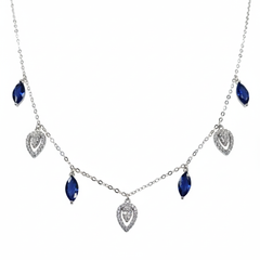 Silver Deep Blue Marquise & Teardrop Dangle Necklace for her