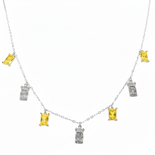 Silver Baguette Crown necklace in yellow stone for her