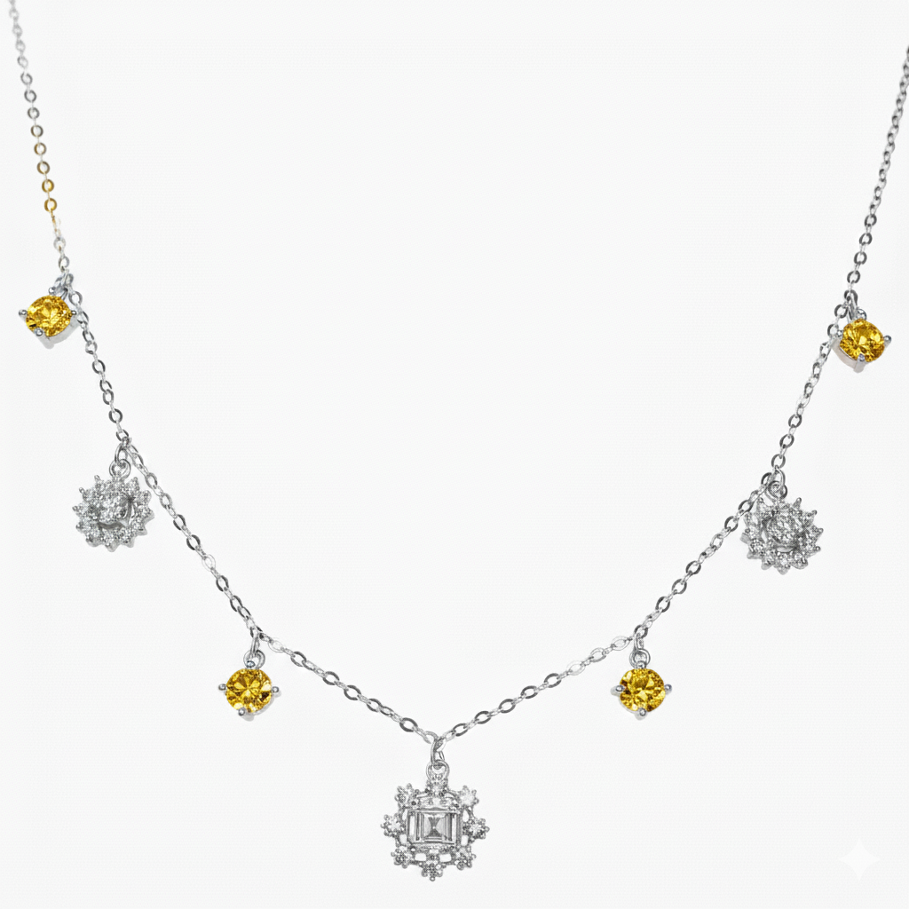 Silver Sparkling Yellow stone Winter Princess necklace