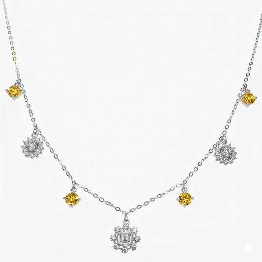 Silver Sparkling Yellow stone Winter Princess necklace