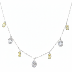 Silver Oval yellow and White stone charms Necklace