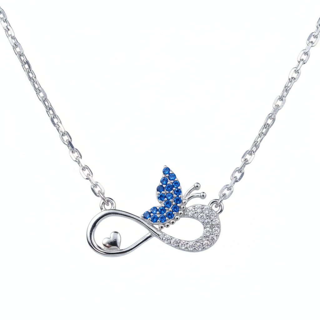 Silver Blue love Infinity Butterfly Pendant Necklace