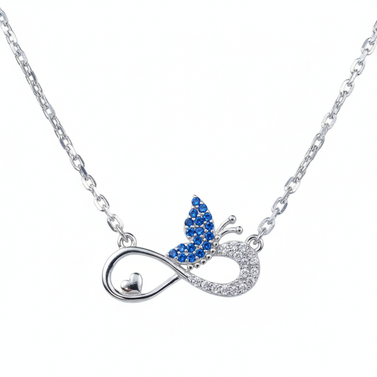 Silver Blue love Infinity Butterfly Pendant Necklace
