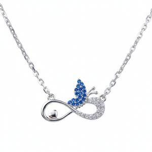 Silver Blue love Infinity Butterfly Pendant Necklace