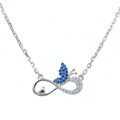 Silver Blue love Infinity Butterfly Pendant Necklace