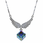 Silver Angel wings Sparkling Rainbow Crystal Pendant Necklace