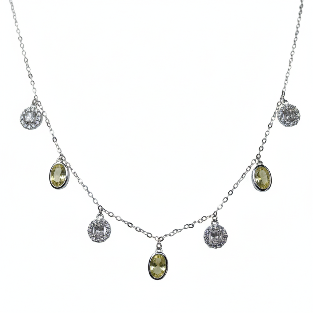 Silver Sparkling Citrine and Halo Drop Necklace