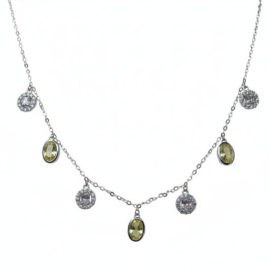 Silver Sparkling Citrine and Halo Drop Necklace