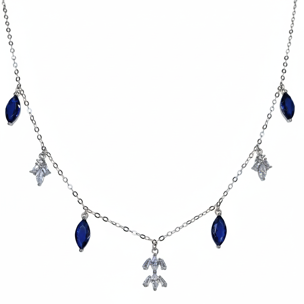Silver Lively Blue Marquise Necklace