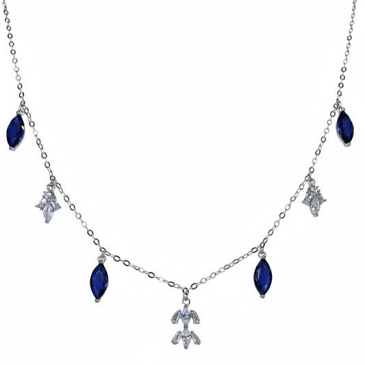 Silver Lively Blue Marquise Necklace