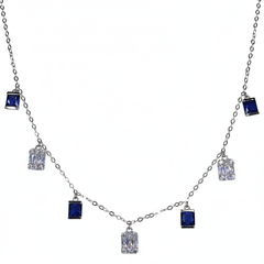 Silver Sapphire Blue Baguette Necklace